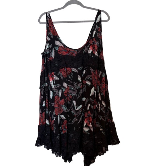 Free People Intimately Free Lace Trim Floral Print Slip Swing Tank Dress SZ L - Picture 2 of 11